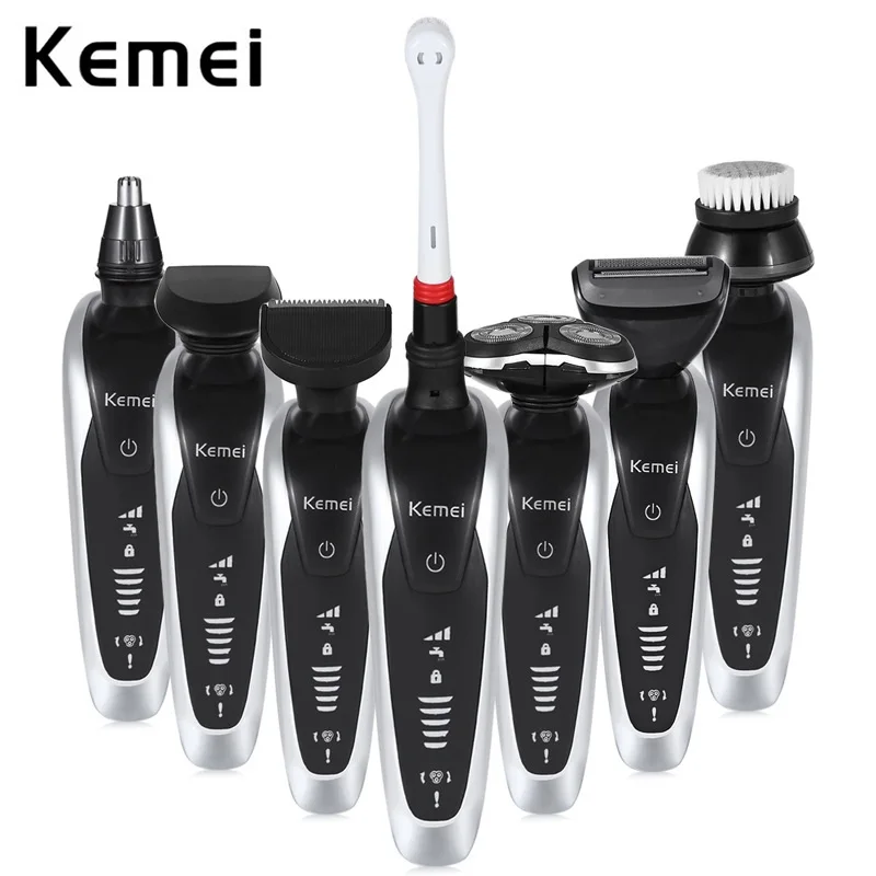 

Kemei KM-8867 7 in 1 Electric Shaver Rechargeable 3D Washable Shaving Machine Rotary Triple Blade Floating Heads Body Trimmer