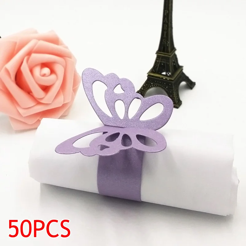 Pearlescent 50 Pcs/Set Lovely Butterfly Paper Napkin Rings Supplies For Wedding Party Decoration FPing - Цвет: Light Purple