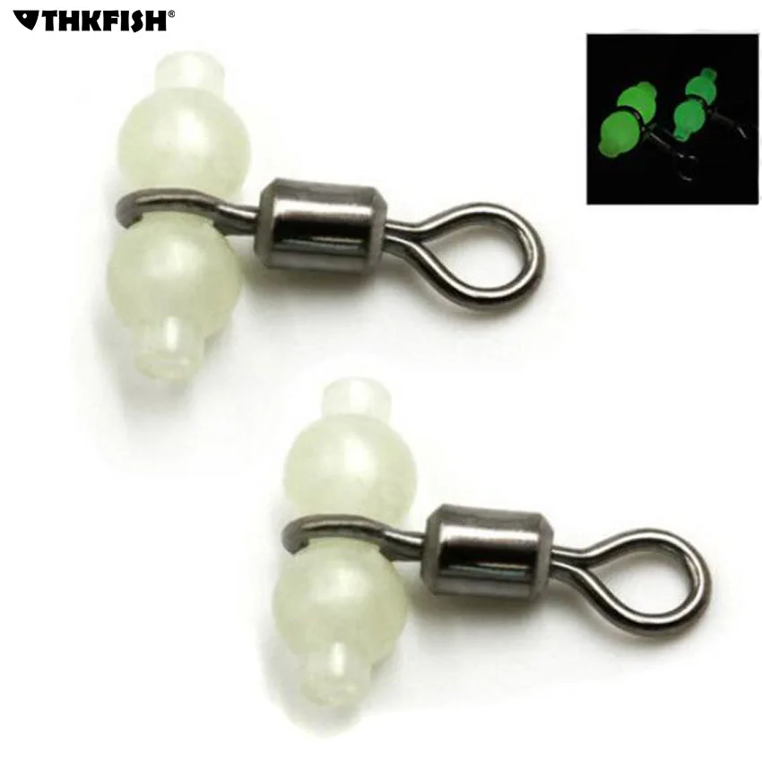 

THKFISH 100Pcs #L Triple Rolling Swivels Fishing Connector With Gourd Split Luminous Beads 3 Way Swivels Sea Fishing Accessories