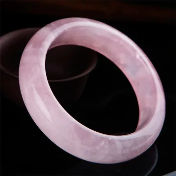 

Genuine Natural Rose Pink Quartz Crystal Gems Woman Bangles Round Fashion Charming Natural Stone Bangle Inner Diameter 60mm