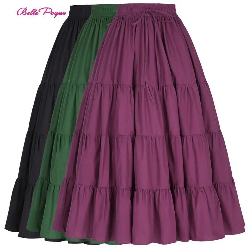 

BP Women Casual Hem Long Skirt Women's Summer Sweet Solid Elastic Waist Maxi Skirts Holiday Out Gothic Punk Skirt Retro Vintage