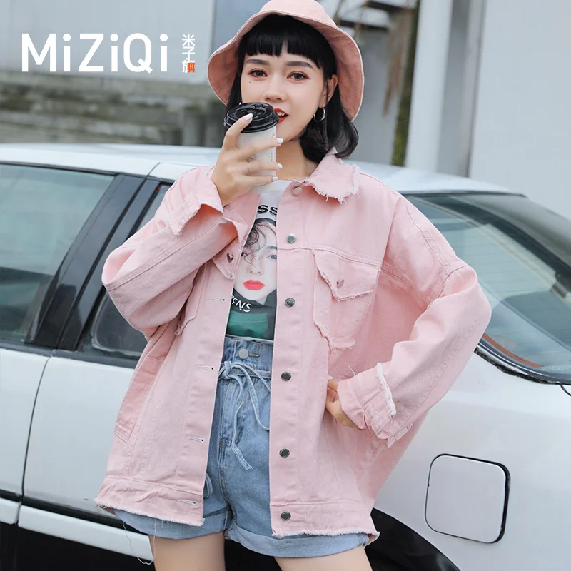 

Denim jacket Women's loose BF Korean version of thin jacket Superheated Academy Air-exhausted button bat sleeve cotton short jac