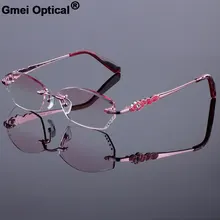 Женская оправа без оправы из розового золота, оптическая оправа из титанового сплава, алмазная оправа, очки без оправы с градиентными линзами