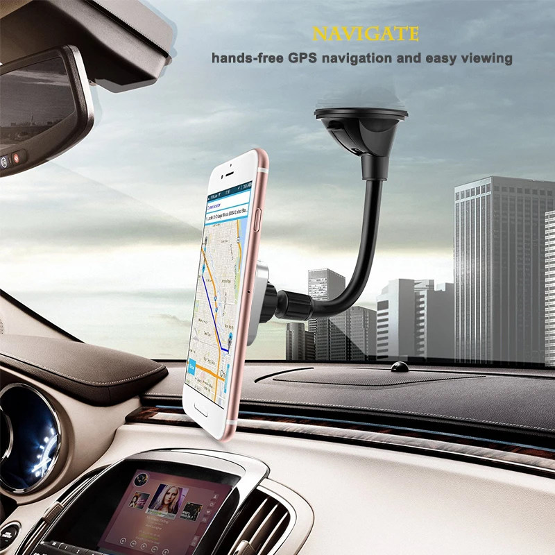 XMXCZKJ Long Arm Mobile Phone Magnetic Car Windshield Dashboard Mount Holder Desk Sucker Cup Cell Phone Stand For iPhone Xiaomi