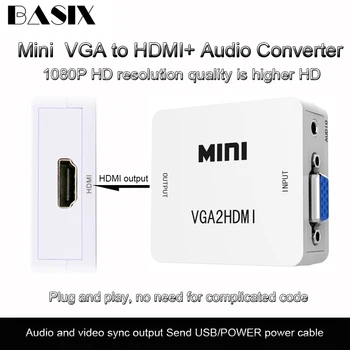 

Basix Mini 1080P VGA to HDMI adapter Converter VGA2HDMI Converter with Audio for PC Laptop to HDTV Projector