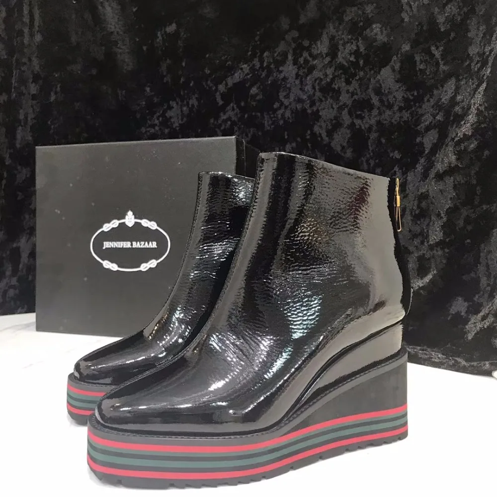 

Designer Winter Boots Women Shoes Hidden Wedges Boots Patent Leather Casual Genuine Leather Shoes For Women Ankle Boots Wedge