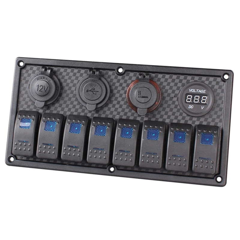 JX-LCLYL 8 Gang Rocker Switch Voltmeter Dual USB Power Socket Panel for Car Marine Boat