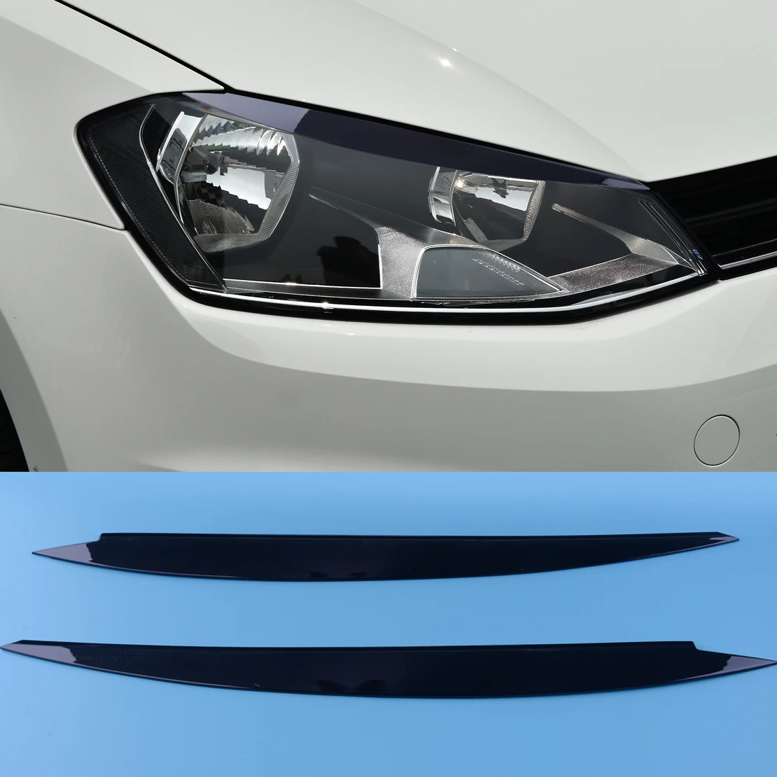Set of 2PCS Black Headlights Eyebrow Eyelids Trim Fit For MK7