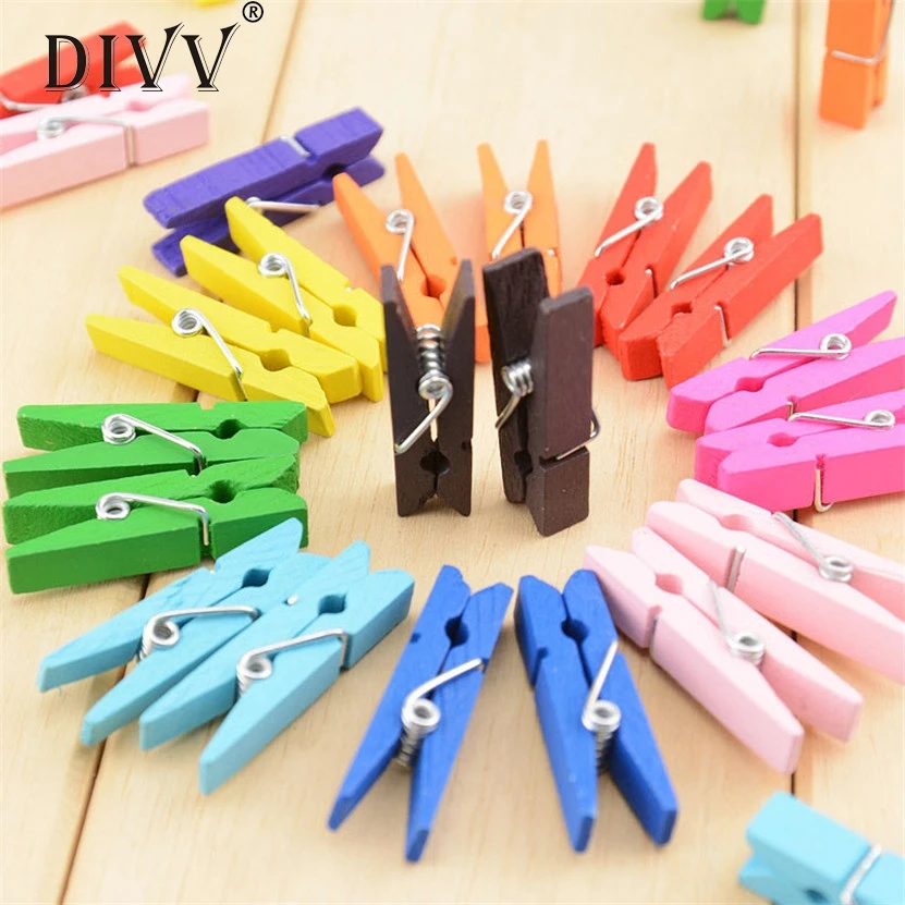 

Zero 50PCS Color Wood Clothespin Clips Note Pegs Mixed For Photo Paper Clothes