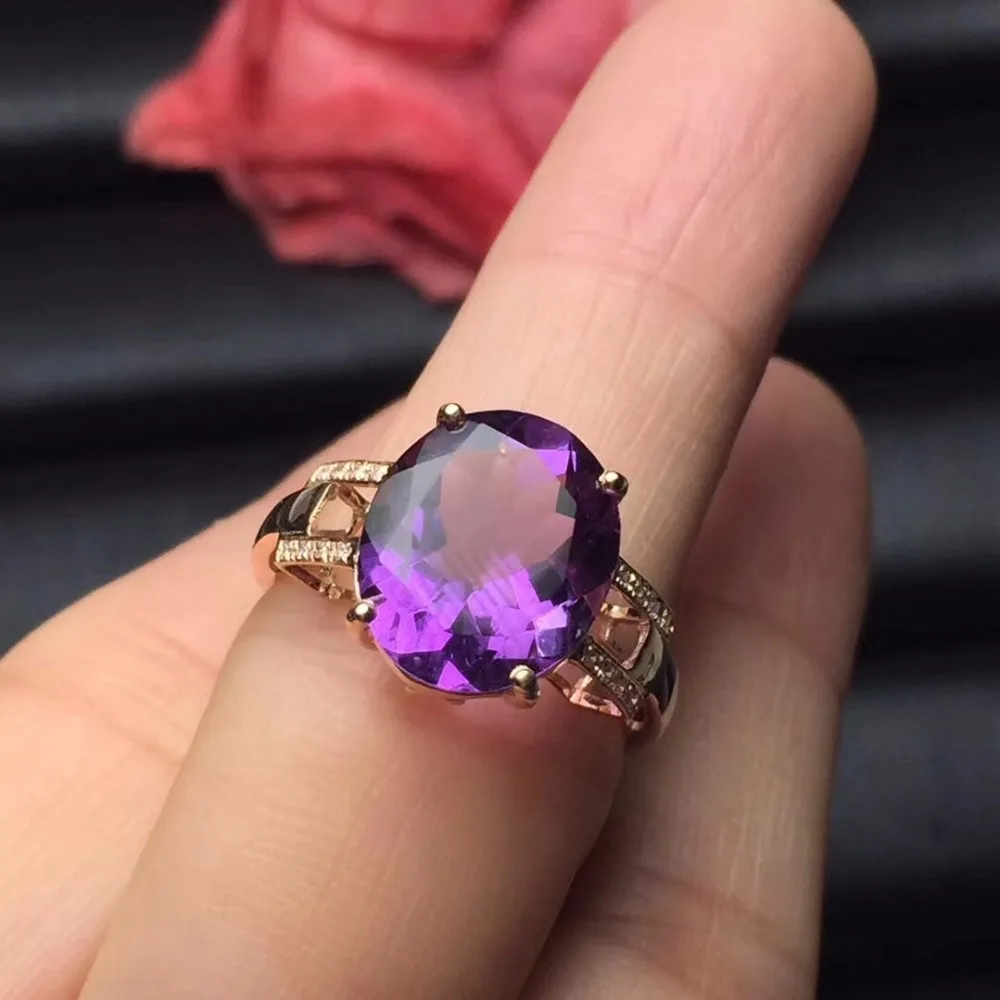 Fine Jewelry Real 18K Gold AU750 100% Natural Amethyst Gemstone Female Rings for Women Fine Ring