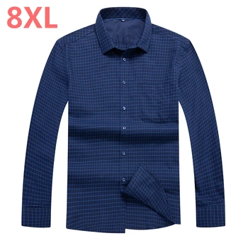 

plus size 10XL 8XL 6XL 5X New Arrival 2018 Business Shirt Mens Brand Long Sleeve Plaid Twill Men Dress Shirts Male Shirts cotton