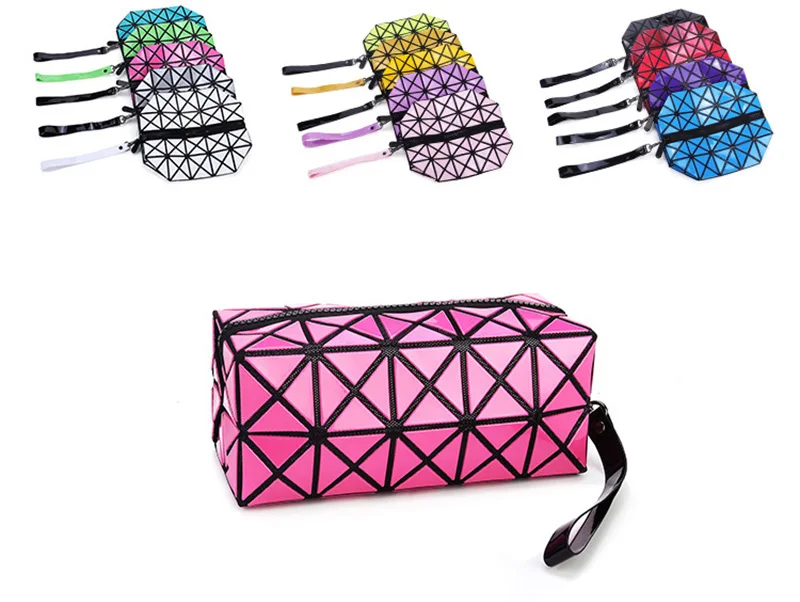 Fashion Portable Makeup Bag Folding Package PU Leather Makeup Bags Women Geometric Zipper Cosmetic Bag Mini Bolso Organizer Bags (8)