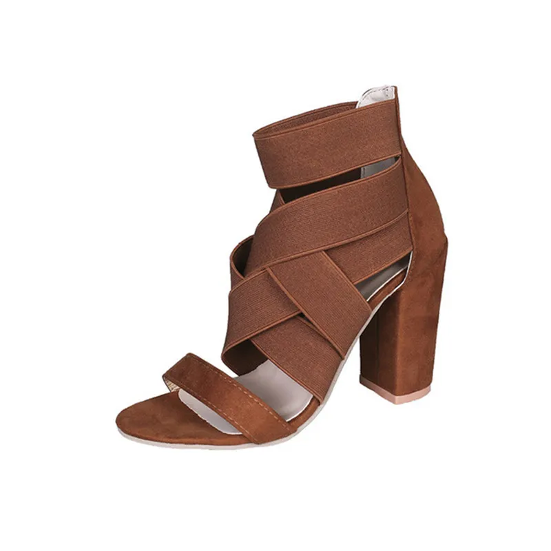 

Large size Women Shoes Summer Women High Heels Sandals Pumps Cross Elastic band Sexy Peep-Toe Rome shoes zapatos de mujer 2019