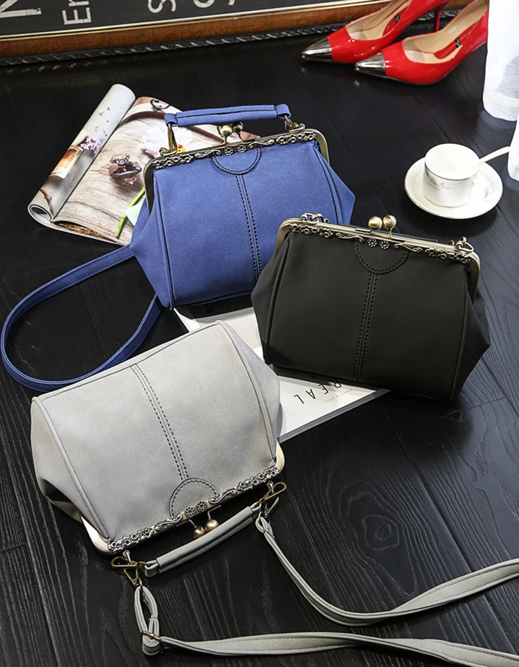 Women PU Leather Purse Retro Fashion Top Handle Handbag Kiss Lock Crossbody Shoulder Bag for Ladies (21)