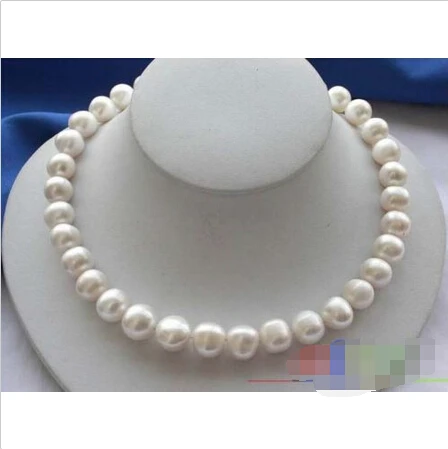 

HUGE 17" 14MM WHITE ROUND FRESHWATER PEARL NECKLACE 925SC p1799 ^^^@^Noble style Natural Fine jewe FREE SHIPPING