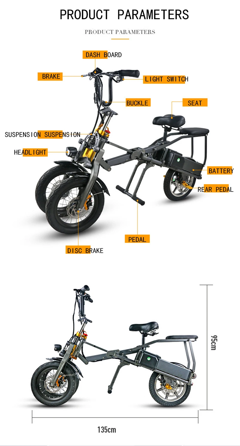 Clearance Foldable Electric bicycle Scooter Citycoco 36V/350W Lithium battery Inverted triangle design Hydraulic disc brake Motorcycles 9