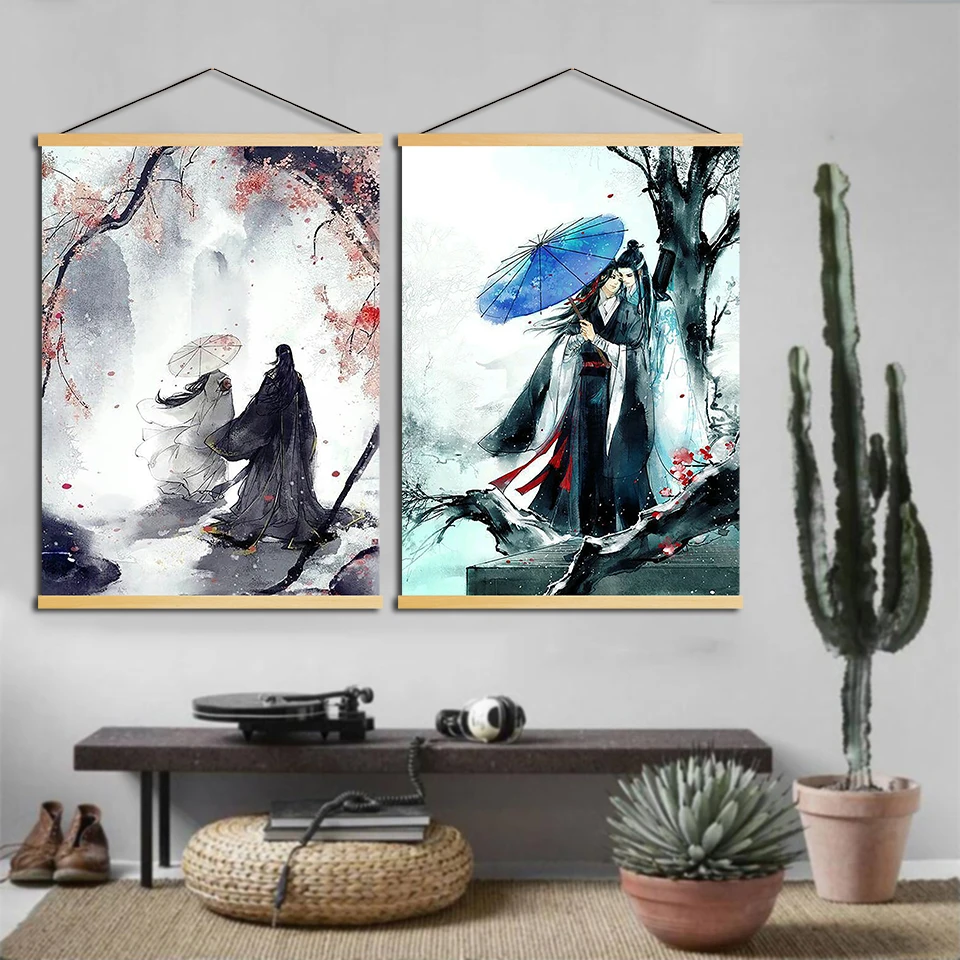Картина на холсте домашний декор нордический гроссмейстер демонического культивирования принт аниме деревянный свиток висячая Картина Настенная художественная плакат