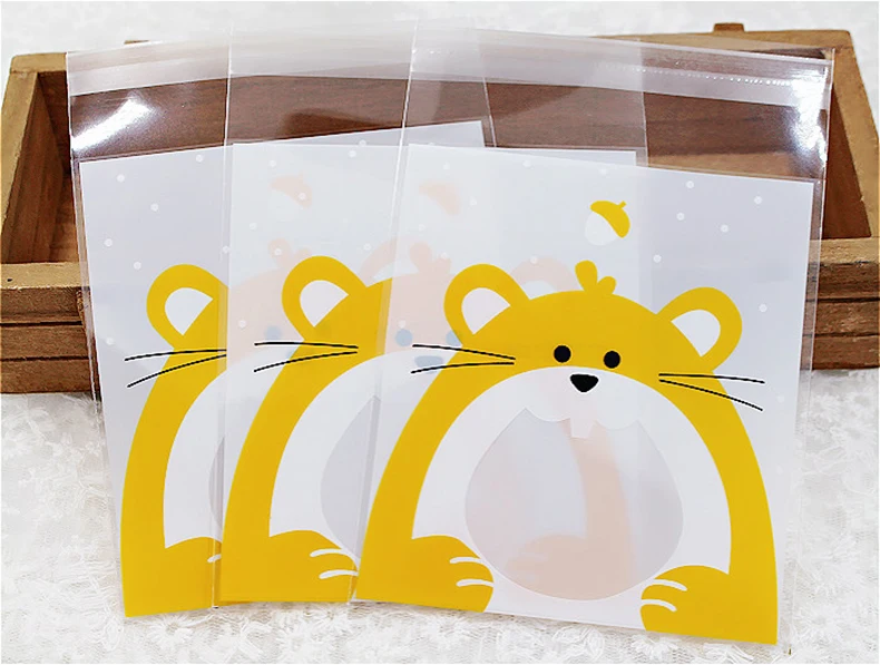 100 шт. милые животные подарок конфеты сумки самоклеющиеся Пакаты для упаковки печенья печенье день рождения закуски, выпечка