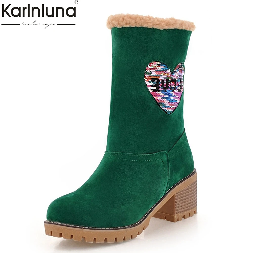 

Karinluna 2018 Large Sizes 35-43 Warm Plush For Cold Winter Snow Boots Woman Shoes mid-calf Boots Shoes Women Leisure Boots