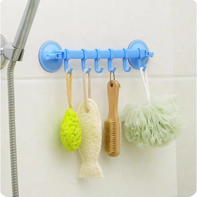 Towel Rack Vacuum Suction Cup Sucker Hanger Holder Rack 6 Hooks Kitchen