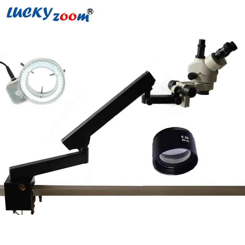 

Luckyzoom 3.5X-45X Stereo Zoom Trinocular Microscope Articulating Clamp Stand 144PCS LED Light Microscopio Accessories