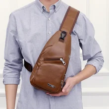 Новые мужские однотонные ПУ нагрудные сумки молнии Кнопки повседневные сумки на плечо Модные мужские универсальные сумки-мессенджеры 6H0100