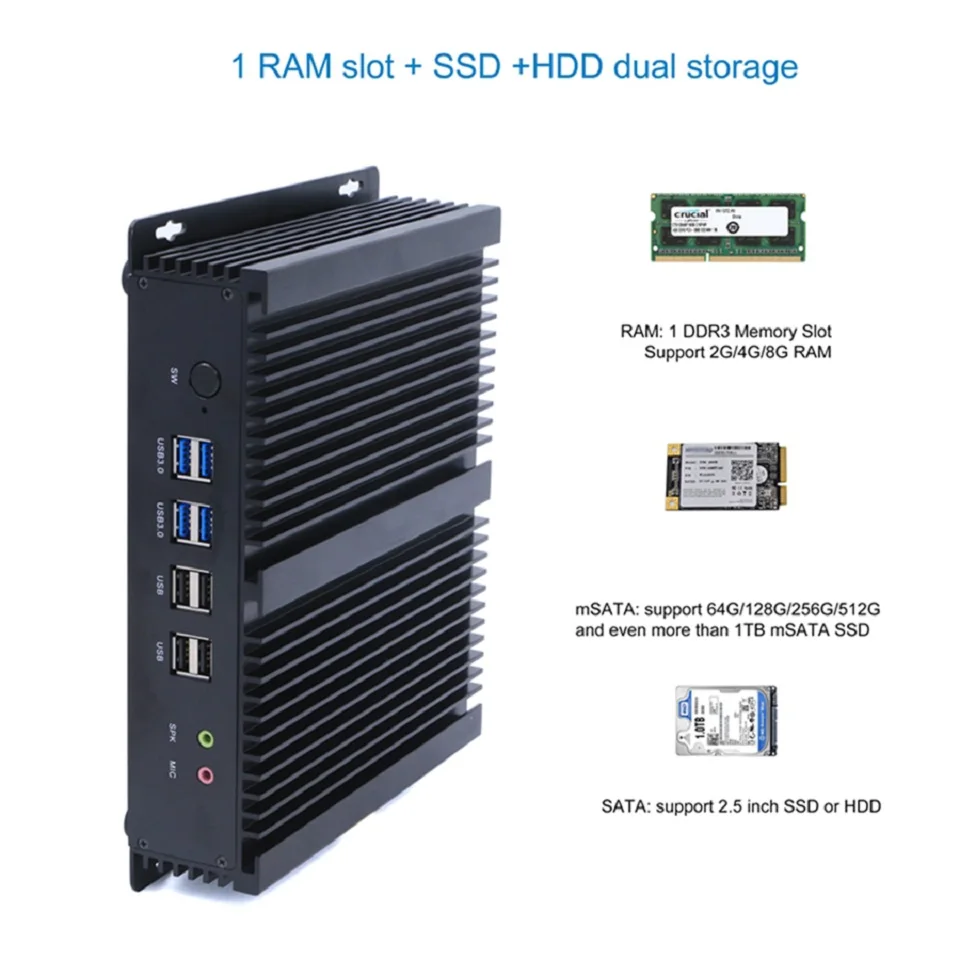 Мини-ПК i3 5005U Windows 10 Dual Core Мини-Север компьютер с 2 Lan 6 RS232 Small Desktop Hdmi Wifi Usb 3,0