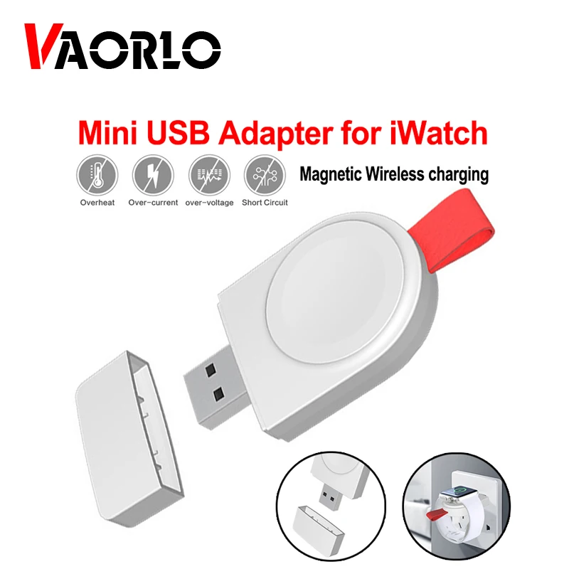

VAORLO Magnetic Wireless Charger For I Watch 4 3 2 1 USB Mini Adapter For Apple Watch IPhone Smart Watch Dock Portable Charger