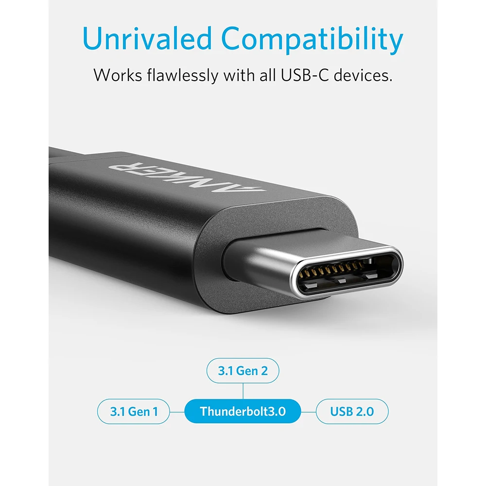 Кабель Anker Thunderbolt 3,0 USB-C до C 1,6 футов, 40 Гбит/с, совместим с USB 3,1 Gen 1/2, идеально подходит для MacBook type-C