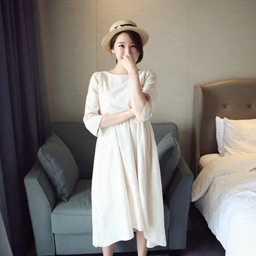 Новая весенняя одежда 7 minutes с длинными рукавами хлопок и лен платье для кормящих можно носить с обеих сторон - Цвет: White