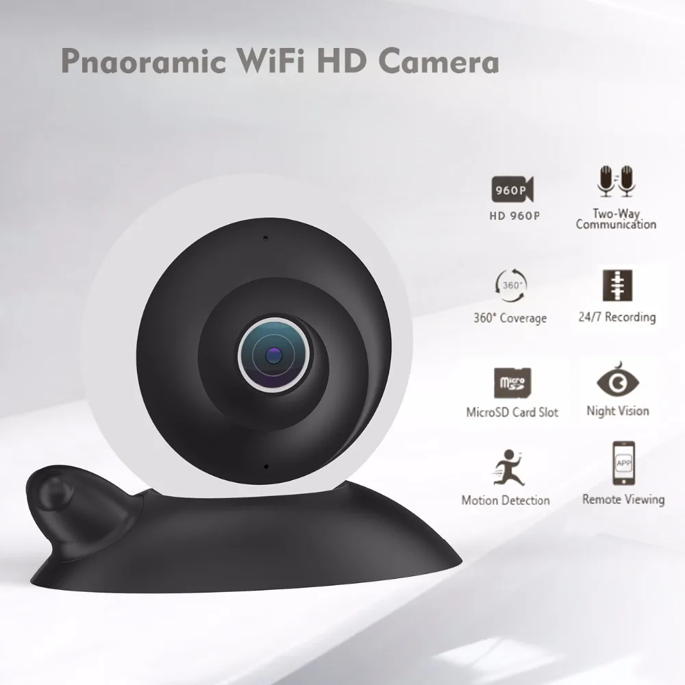 360 Smart Panoramic WIFI HD IP Camera with Snail Outlook for 2 Way Audio Intercom with Live Image Video Monitoring by Free APP