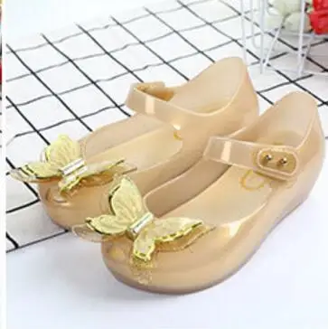 Mini Melissa/прозрачные сандалии для девочек; коллекция года; детские сандалии; прозрачная обувь; сатиновый бант; ПВХ; мягкая подошва; детские сандалии; обувь для дождливой погоды; 15-18 см - Цвет: gold