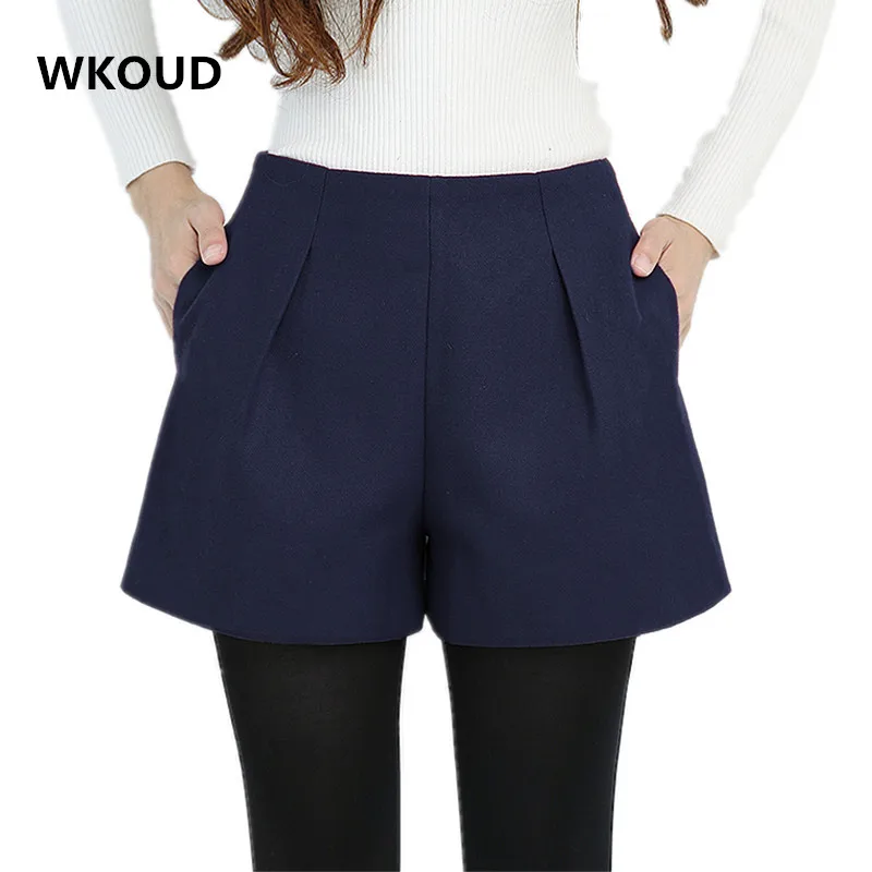 WKOUD размера плюс женские шорты яркие цвета шерстяные шорты на молнии Короткие штаны-шаровары с карманами женская повседневная одежда DK6034