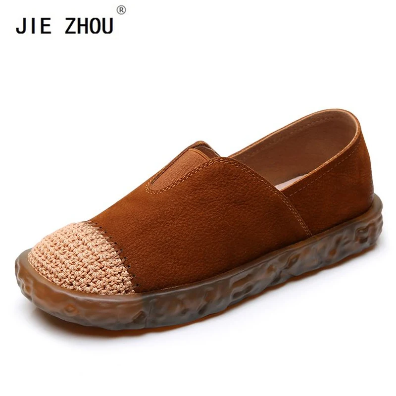

new style retro flat heel genuine leather loafers shoes woman manual weaving breathable casual shoes cowhide women flats