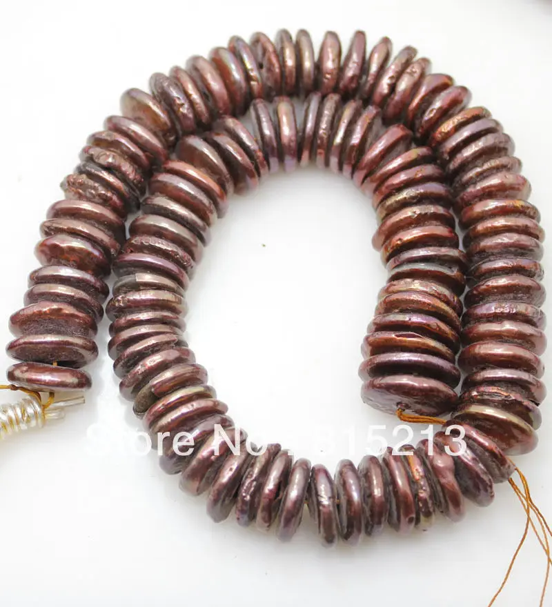 

FREE SHIPPING>>>@@ > N409 3-4mm*15-16mm string coin pearls brown loose beads necklace can choose