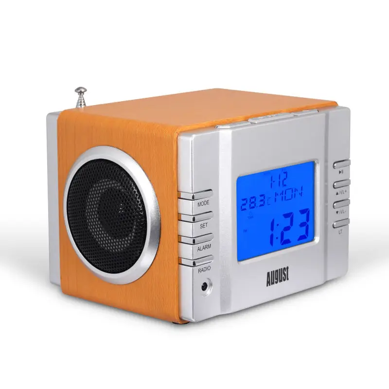 August MB300 деревянная мини стереосистема MP3 и FM радиочасы с SD картридером разъемами