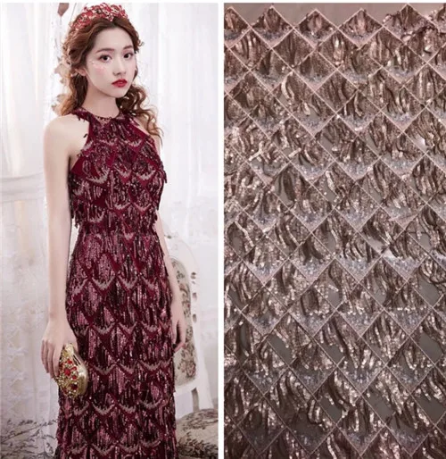 

Explosive mesh embroidery sequins three-dimensional embroidery fringed mesh fabric high-end dress cheongsam fabrics in stock
