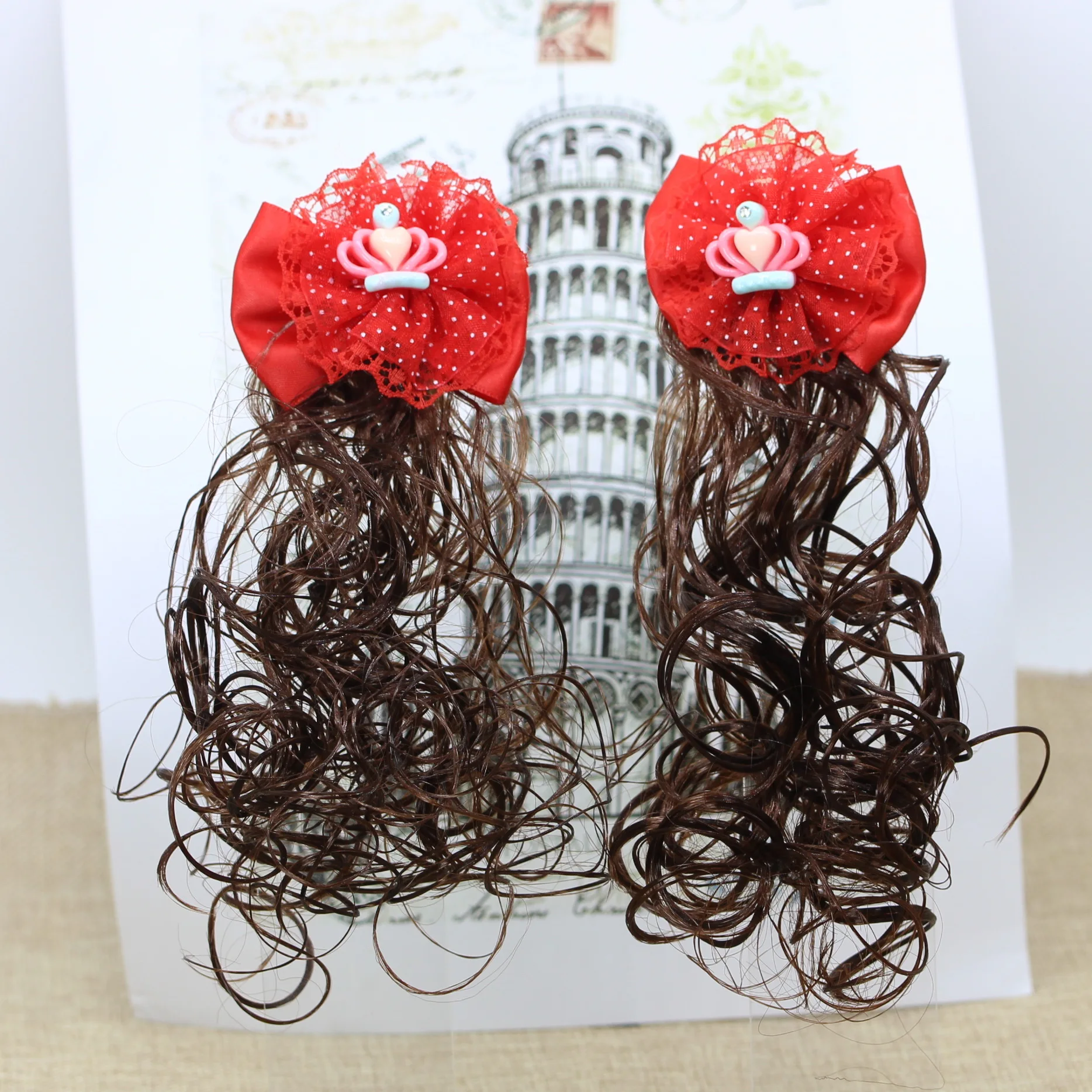 

isnice Fashion Lovely Cartoon Hair clips Bear Hairpin Kids Girls hair accessories with Long Colorful Wig Decoration
