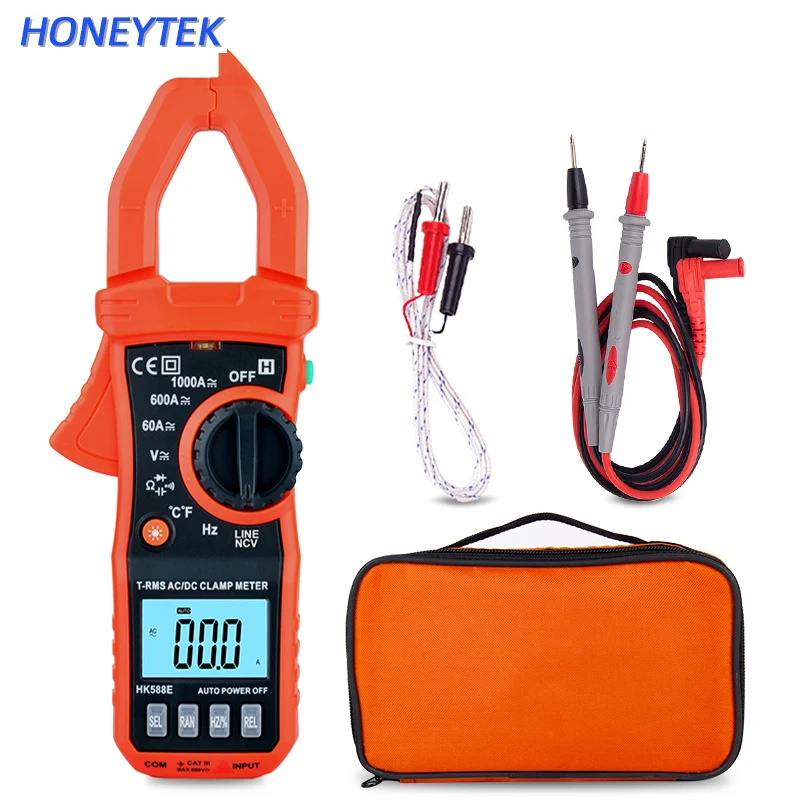

HONEYTEK Digital Clamp Meter NCV Multimeter Current Clamp ESR Capacitor Temperature Voltmeter Ammeter Auto Range Tester