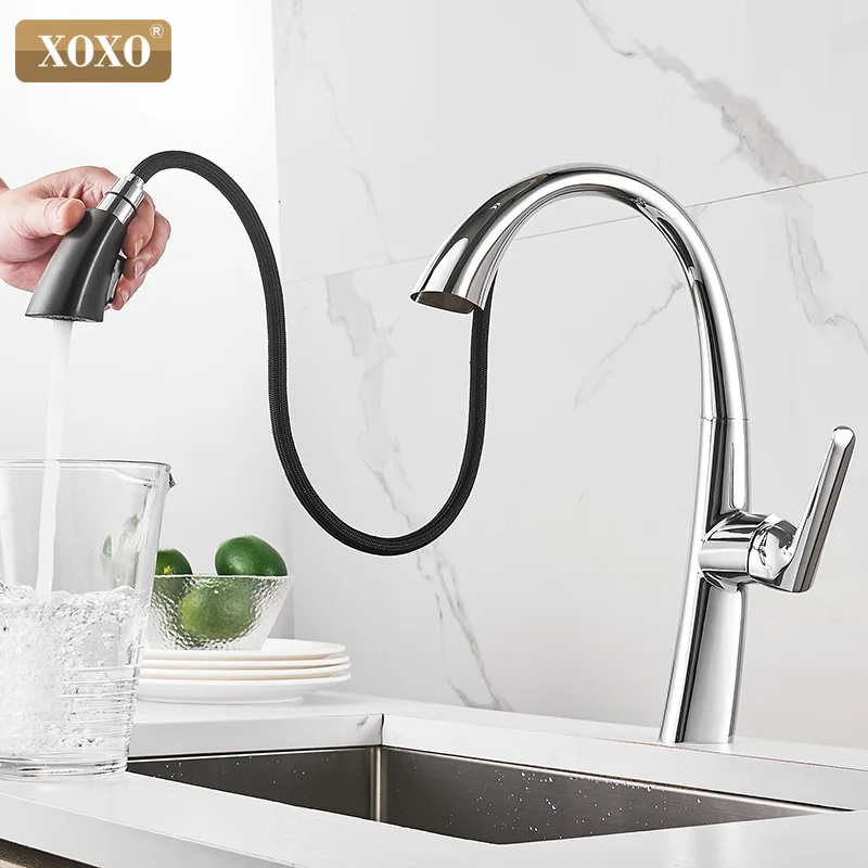  XOXO Kitchen Faucet Pull Out Cold and hot Chrome Kitchen Tap Single Handle 360 Degree Water Mixer T - 33027937246
