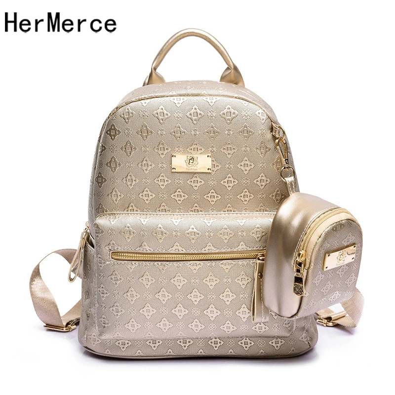 

HerMerce Luxury Backpack Women Bags Designer Teenager Girls Satchels Women Fashion Solid Backpacks PU Leather Bag Softback 2018