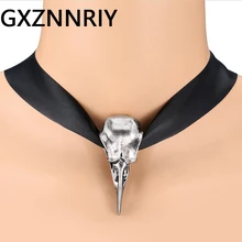 Готическое ожерелье-чокер с черной лентой, женское античное серебряное ожерелье с черепом, ожерелья с птицей для женщин, модное ювелирное изделие, подарки