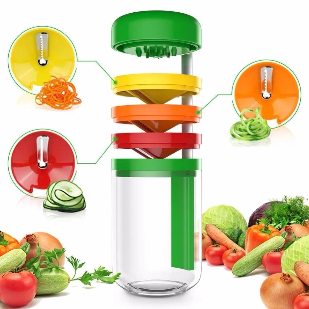 

3 in 1 Vegetable Spiral Cutter Manual Multifunctional Mini Vegetable Spiralizer Machine Grater With 3 Spiral Blades