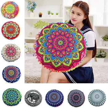 

Indian Mandala Floor Pillows Round Bohemian Cushion Pillows Cover Case Sofa Seat Case Car Pillowcase Soft Bed Cushion Cover