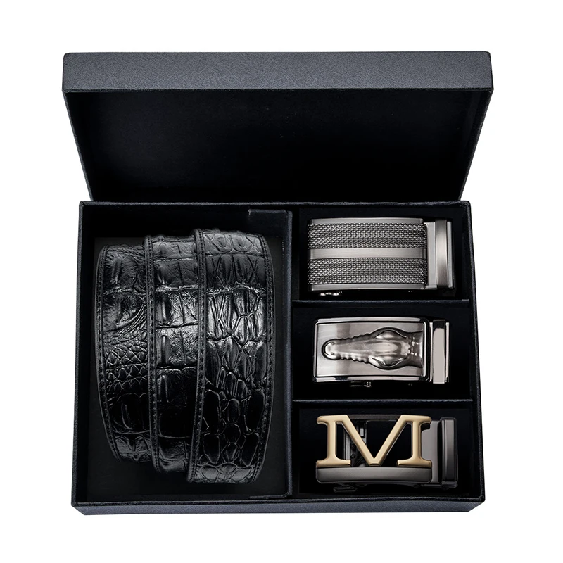 

Hi-Tie 2018 Most Popular Leather Belts for Men Cowhide Genuine Leather Belt Men Luxury Brand Crocodile Black Mens Belt PH3-14