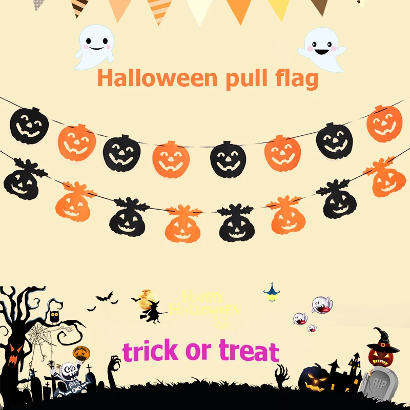 Zilue 1pcs/Lot Halloween Pull Flower Pull Flag KTV Bar Layout Props Decoration Pumpkin Ghost Spider Bat Diverse Hanging Flag Zilue 1pcs/Lot Halloween Pull Flower Pull Flag KTV Bar Layout Props Decoration Pumpkin Ghost Spider Bat Diverse Hanging Flag