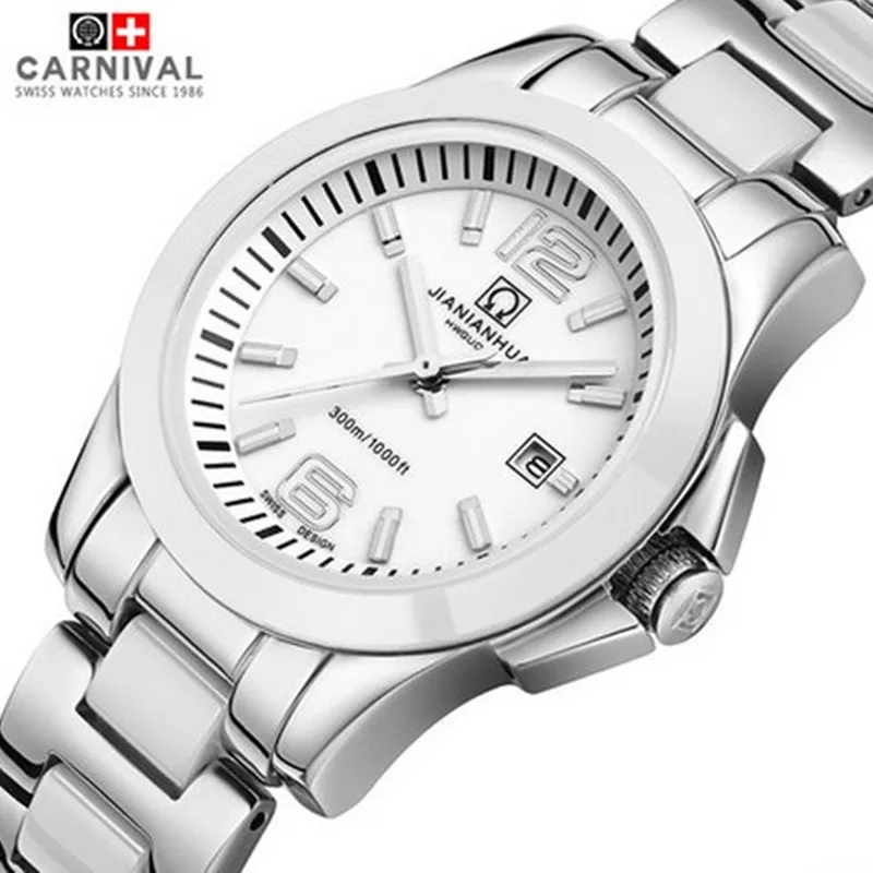 

Carnival waterproof ceramic lovers quartz watch white lady luxurry brand sapphire watches women fashion casual relogio masculino