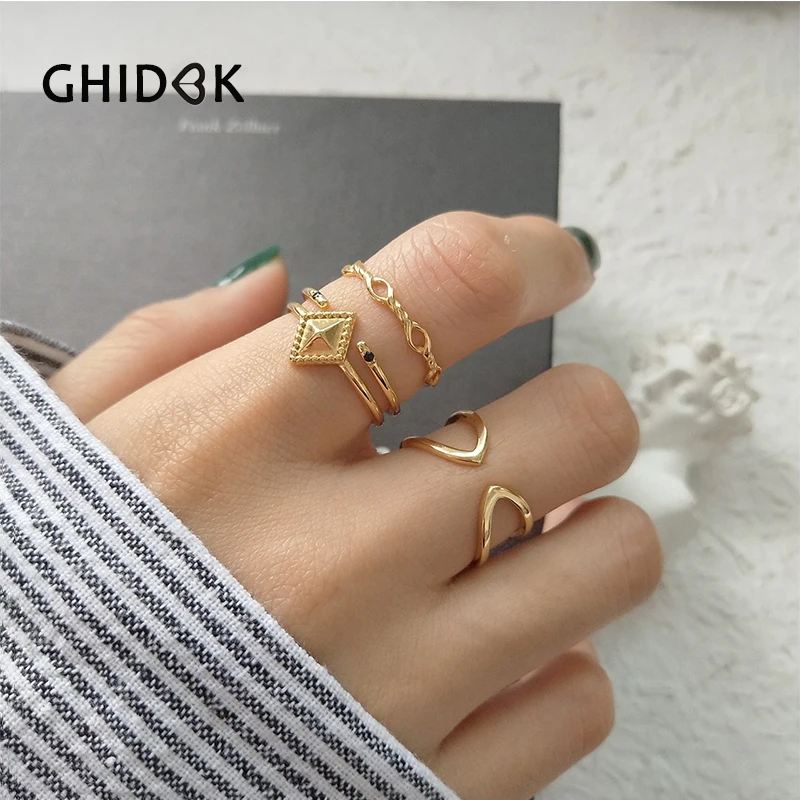 

GHIDBK 925 Sterling Silver Thin Stacking Rings for Women Chunky Geometric Rings Statement Adjustable Rings Dainty Anillos Mujer