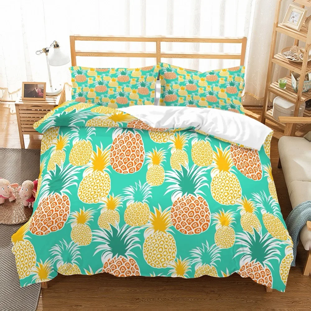 Pineapples Bedding Set Summer Fruit Yellow Orange Green Duvet