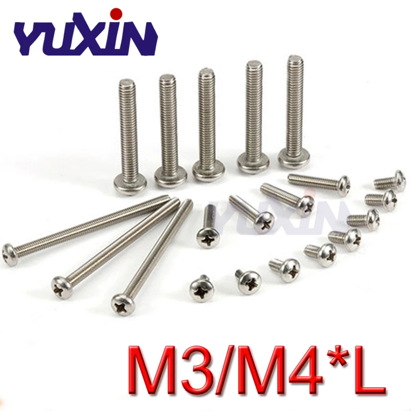 

500Pcs/200Pcs M3 M4*L ISO7045 DIN7985 GB818 304 Stainless Steel Cross Recessed Pan Head PM Screws Phillips Machine Screws Bolts